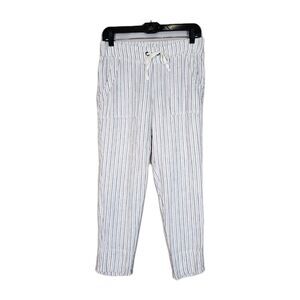 Athleta 100% Linen Pants Womens 2 Striped Ankle Tapered Beachy Boho Hippie